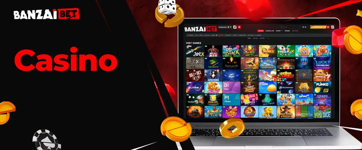 Online casino section at Banzai Bet for slots, poker and lottery fans