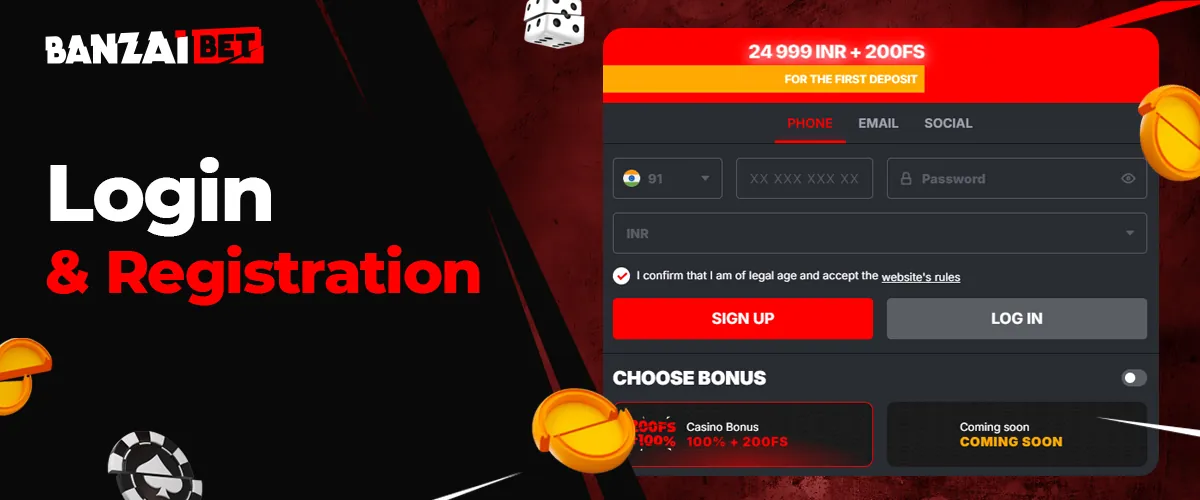 New account registration process at Banzai Bet online casino india